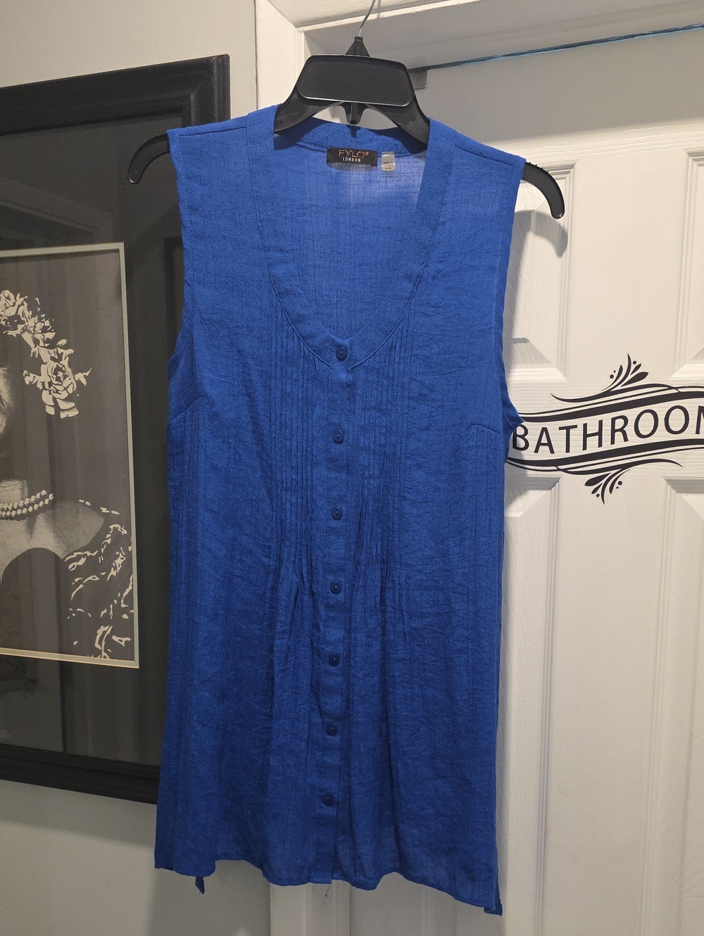 FYLO Royal Blue Sleeveless Button-Front Tunic